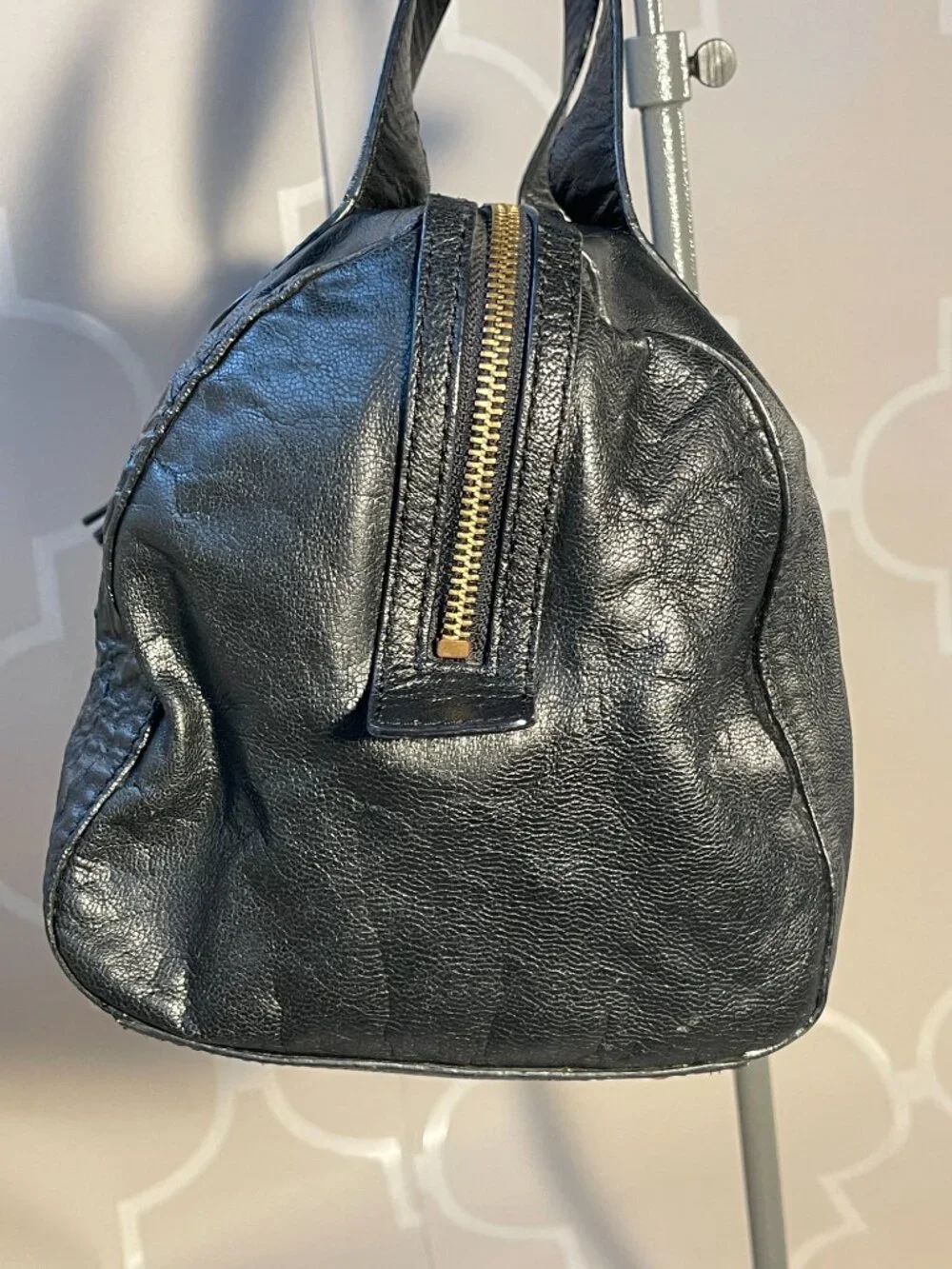 Juicy Couture Y2K Black Leather Bowling Shoulder Bag Tassel Logo Purse